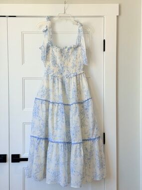 Blue Floral Tie-Shoulder Maxi Dress